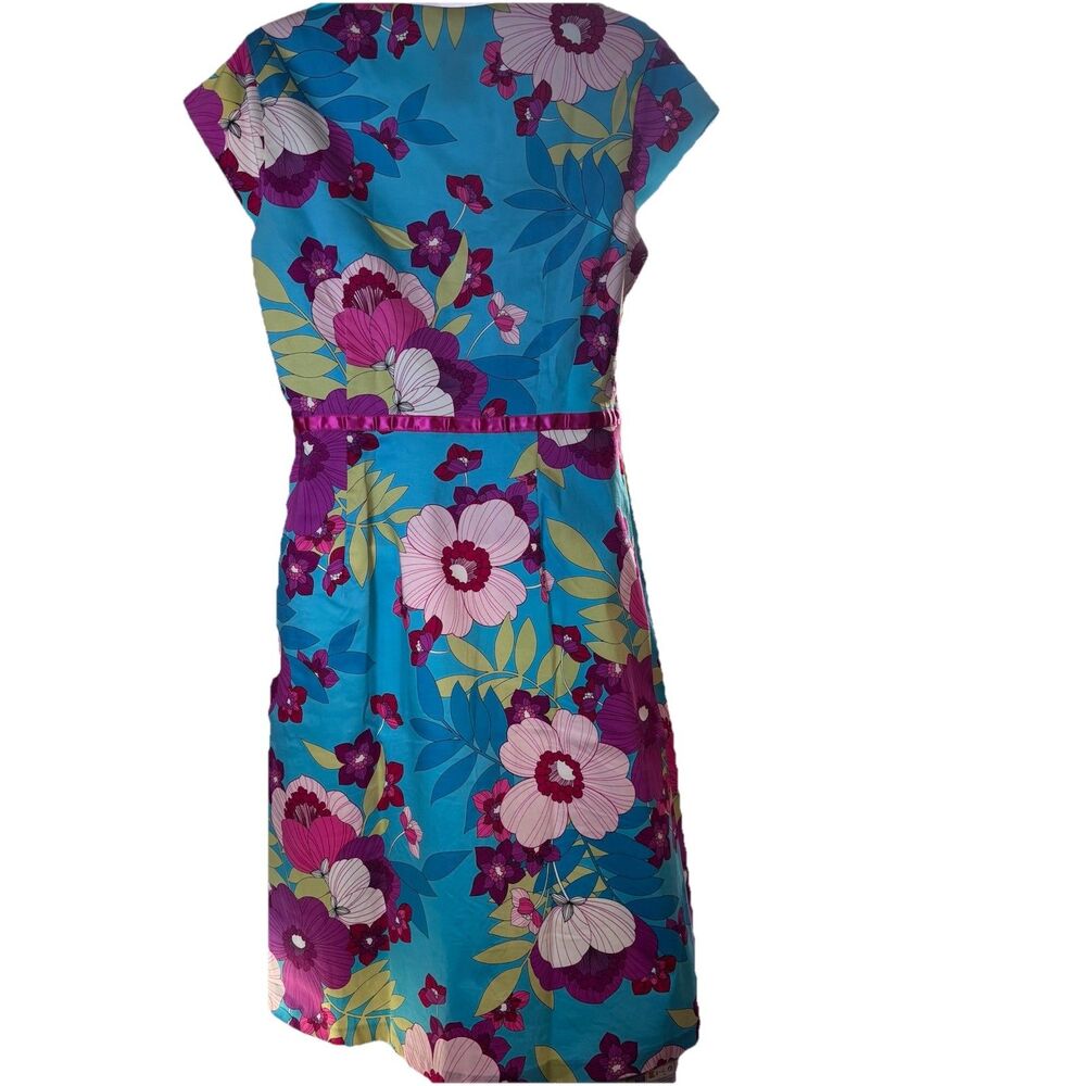 Sangria Floral Fit & Flare Dress Womens Size 10 Blue Pink Tropical Cotton Street - Picture 11 of 16